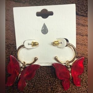 Red Butterfly Hoop Earrings- Boutique-NWOT